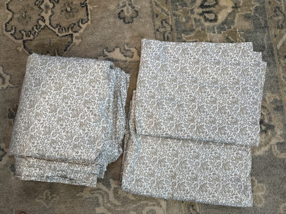 BOLL & BRANCH Signature Hemmed DUVET 3 Piece SET White Oak Floral Queen NEW $379